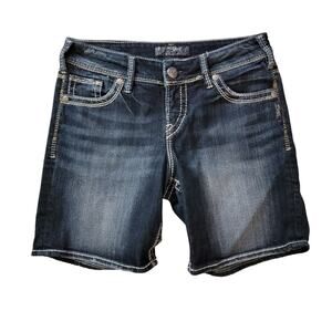 Silver Jeans Dark Blue/White Stitch Suki Mid-Rise Shorts Size 27